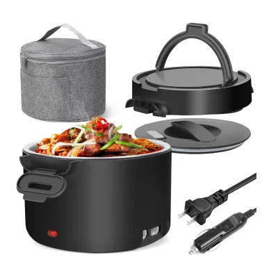 Portable 1L 3-in-1 Electric Thermal Lunch Box Stainless Steel Bento Container Removable Food Heating Warmer for Outdoor Car Home