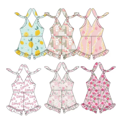Summer Custom Children's Romper Baby Romper Fruit Floral Pattern Ruffles and Straps for Girls' Clothing
