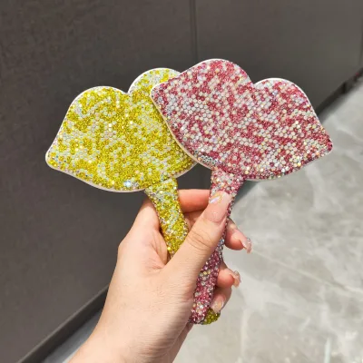 New Arrival Lip Handheld Makeup Mirror Glitter Mini Beauty Products for Women Makeup Vanity Mirror