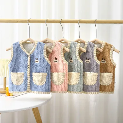 Children's Winter Unisex Infant & Toddler Sleeveless Breathable 100% Polyester Casual Vest with Thick Pocket