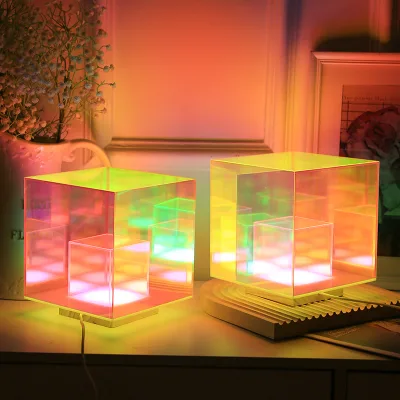 Modern 3D RGB Acrylic Magic Cube Box Desk Decoration Colorful Square Restaurant Cubes Table Lamp Bedroom Atmosphere Night Light