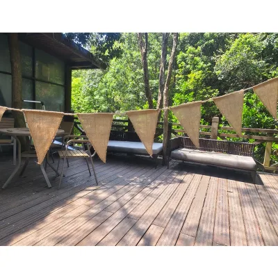 100% Natural Burlap Banners Pennant Hessian Flag Birthday Party Decor Jute Banner for Christmas Back School New Year Ramadan