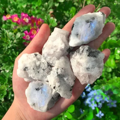 Natural Raw Flashy Moonstone Uncut Irregular Shape Reiki Rocks Minerals Moonstone Rough Stone
