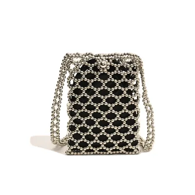 Instagram-inspired Exquisitely Crafted PU Mini Beaded Woven Hollow-out Womens Phone Coin Purse Drawstring Bag