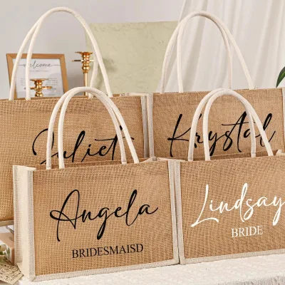 Eco-Friendly Personalized Wedding Jute Bags for Bridal Party Favors & Gifts