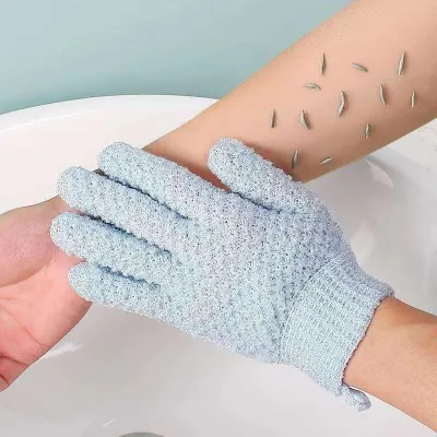 Bath Five Finger Exfoliating Gloves with Scrubber Nylon Material for Back and Facial Cleansing
