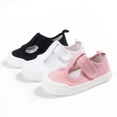 Custom Wholesale Girls Casual Walking Breathable Daily Shoes Kids Outdoor Sports Canvas White Sneakers