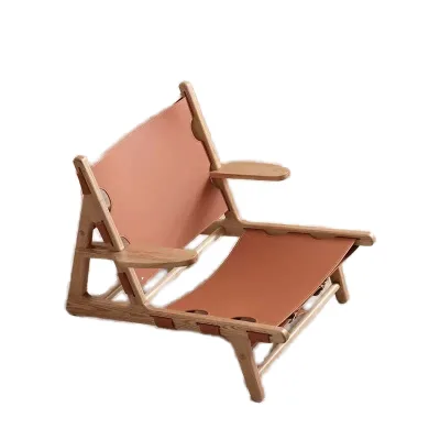 Modern Wabi Sabi Gray Wood Frame Leather Leisure Chair with Smart Home Technology Safe for Indoor Use in Balcony Living Room Set