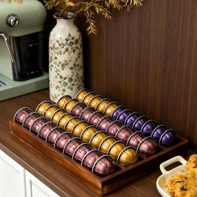 Bamboo Coffee Capsule Display Rack, Divider Storage Organizer Box, Coffee Pod Holder, Coffee Capsule Pod Container
