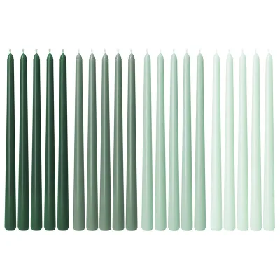 12 Inch 20pcs Green Color Series Home Decor Dinner Christmas Natural Unscented Drip Less Smokeless Long Tall Taper Candles Set
