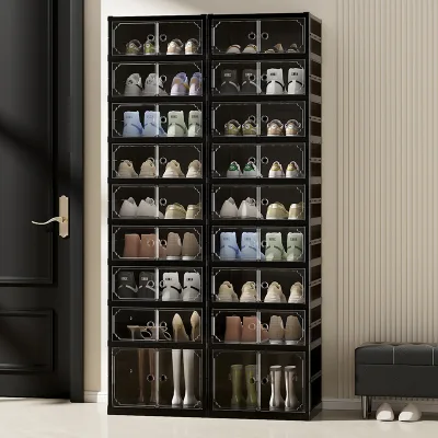 Black Portable Plastic Shoe Cabinet One-Piece Easily Installed Plastic Shoe Cabinet Custom Logo Plastic Shoe Cabinet