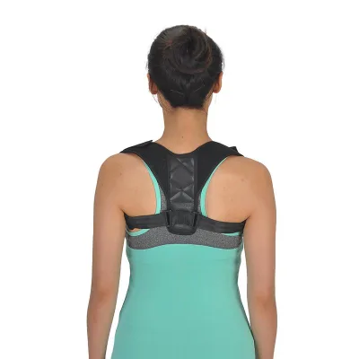 Unisex Adjustable Back Support Brace Breathable Leather Nylon Polyester Posture Corrector Shoulder Clavicle