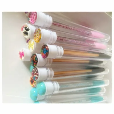 Colorful Glitter Mascara Brushes in Tub with Crystal Diamond Reusable Mascara Wand Eyelash Eyebrow Applicators