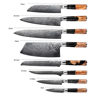 Hip-home Professional Handle Custom 8 Inch Cuchillo Damasco Kitchen Knives Stainless Carbon Steel G10 Damascus Chefs Knife