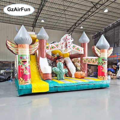 Commercial Wild West Indian PVC Eco-Friendly Inflatable Bounce Castle Native Tribal Cactus Slide Combo Party Rental Business