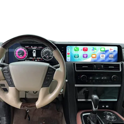 Dual Screen Car DVD Player Head Unit 12.3 Inch Fit Nissan Patrol Y62 Upgrade Y63 2008-2021 HD Touch Screen Bluetooth GPS Navi