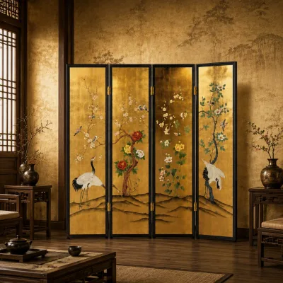Artisan Handcrafted Gold Foil Background Traditional Still Life Screen MF-P3015G