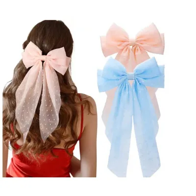 New Bow Topknot With Ribbon Hairpins Spring Clips Hair Clips and Fairy Style Women's Ponytail Head Loop