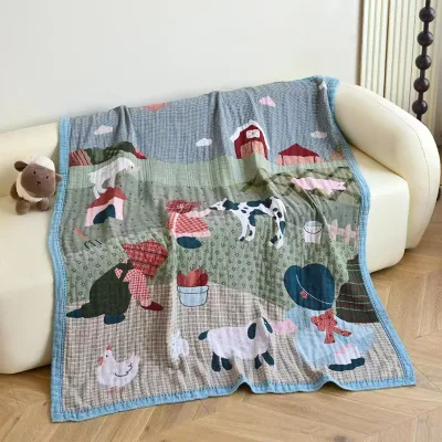 Hot Sale Four-layer Pure Cotton Gauze Yowel Blanket,Children Summer Blanket,Air-conditioned Blanket, Cartoon Lightweight Blanket