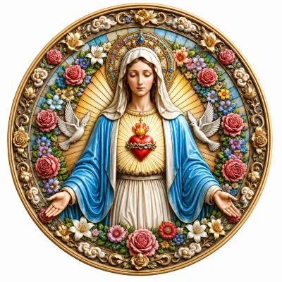 Wholesale Resin Sacred Heart Virgin Mary Plate Golden Sunbeam Classic Catholic Art Home Desktop Decorative Souvenir Gift