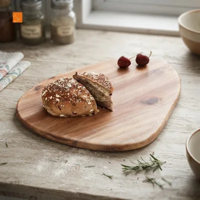 Natural Live Edge Acacia Wood Chopping Block Triangle Shape 1.5cm Thick Irregular Wooden Cheese Bread Charcuterie Serving
