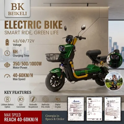 Ergonomic 60V500W Easy Electric Motorcycle Smooth Flow 50km/h Reliable Recharging Power Bicycle for Residential District Commute