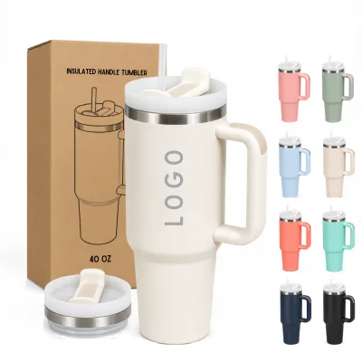 Wholesale 40oz Handled Tumbler with Swivel Flip Lid Reusable Straw Dual Drinking Mode Stainless Steel Cup Tapered Base