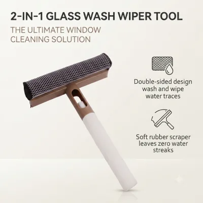 2-in-1 Double-Sided Window Squeegee TPR Sponge with Spray Function Plastic Handle for Fast Glass Cleaning