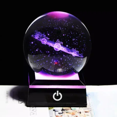 2025 Factory Wholesale LED Crystal Ball Custom Logo Pattern 3D Galaxy Laser Engraved Craft Cheap Customized