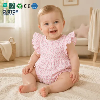 GOTS Certified Organic Cotton Baby Romper Sleeveless Summer Toddler Bubble Jumpsuit Baby onesies Custom Printing