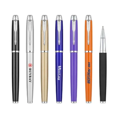 Luxury Business Corporate Metal Roller Gel Pen with Custom Logo Blue and Red Ink Writing Width 0.5mm Perfect Gift with Cap