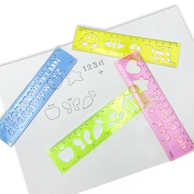 Hot Sell Kids Template Ruler Stationery Straight Stencil Ruler 15cm Plastic Scale Ruler Picture Drawing