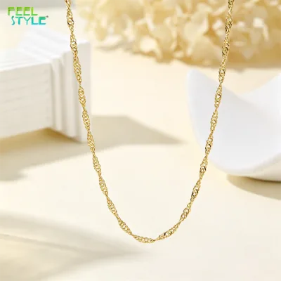 Fashion Choker Necklace Minimalist 18K Gold Plated Twisted Water Wave Chain Layered Stacking Singapore Chain Necklace for Women