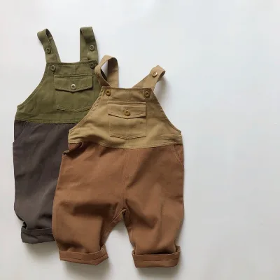 2022 Sping Kids Baby Boys Girls Solid Color Retro Jumpsuit Loose Suspenders Pants Trousers for Children