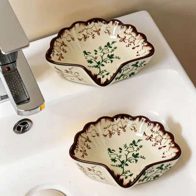 Modern Flower-shaped Gradient Ceramic Jewelry Tray and Home Decor Soap Box for Household Use