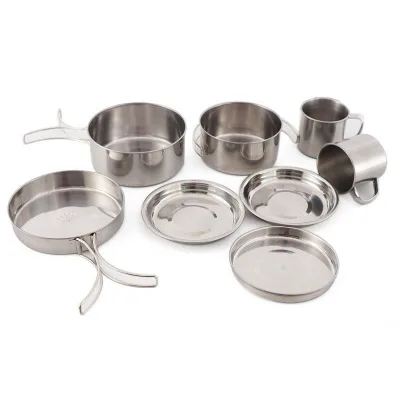 Stainless Steel Ultralight Camping Hiking Cookware 8-Piece Waterproof Outdoor Cooking Set for Gas & Induction Stoves