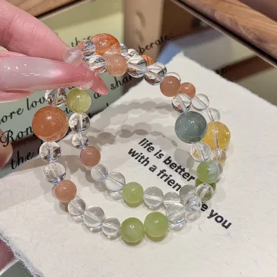 Natural white crystal bracelet multi-gemstone bracelet for women promotes emotional stability five elements jewelry
