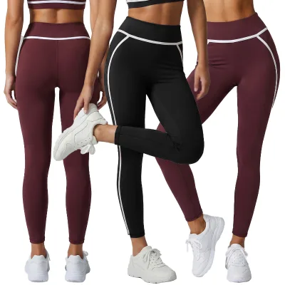 Women U-shaped Waistline Yoga Sports Workout Pro Leggings Yoga Pants Sweatpants High Waist Hip Contrast Thin Fitness Pants