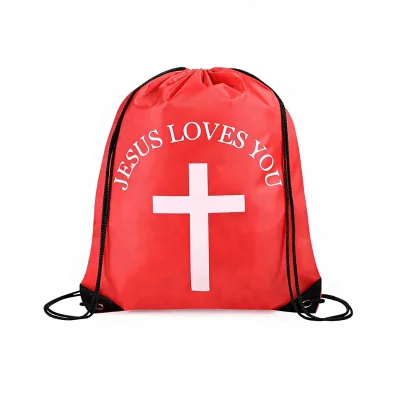 Cross Design Drawstring Backpack Bulk Easter Church Christian Gift Polyester Unisex Personalized Custom Cinch Draw String Bag