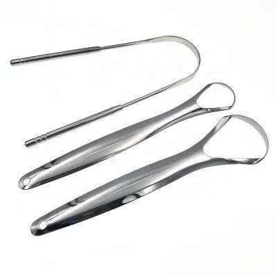 Stainless Steel Metal Tongue Cleaner Scraper  Dental Reusable Oral Cleaning Tool Metal Tongue Cleaner Scraper Set