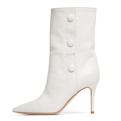 Large Size Elegant Pointed Toe Ladies Autumn Winter 2018 Heels High Heel Short White Booties Woman Shoes Mid Calf Boots Women