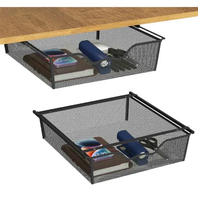 Customized Office Mesh Drawer Under Desk Self Adhesive Under Desk Drawer Metal Under Desk Storage Drawer Slide Out