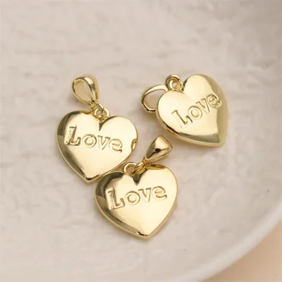 Fashion Bohemia Love Heart Zircon Charms Brass 18K Gold Plated for Handmade Necklace Making Accessories Jewelry