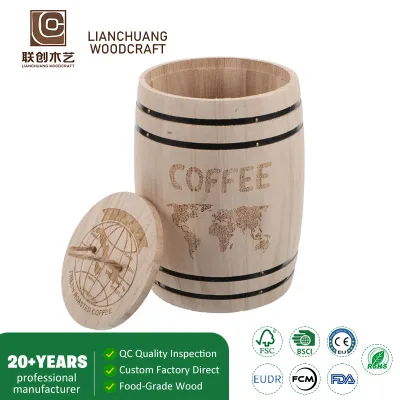 Rustic Decor Preserves Freshness Aroma Kitchen Wooden Coffee Container Airtight Storage Jar With Lid for Tea Coffee Flour Sugar