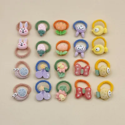 Custom Small Children's Hair Accessories Plush Thumb Ring Rubber Band Hair Ties for Doll