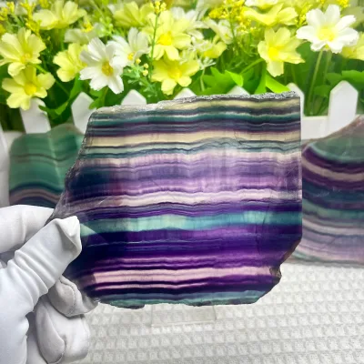 High Quality Natural Rainbow Fluorite Slab Specimens Collection Display Crystal Gemstone Gift for Home or Office Decor