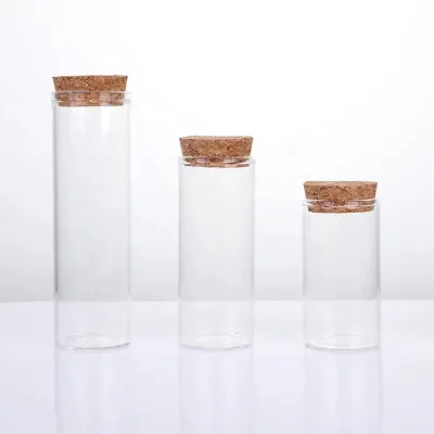 High Quality Borosilicate Glass Custom Tube Container with Flat Bottom and Cork Eco-friendly Recyclable Storage for Tube