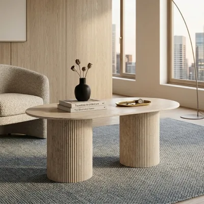 Modern Travertine Dining Table Nordic Oval Fluted Marble Kitchen Table for Luxury Room