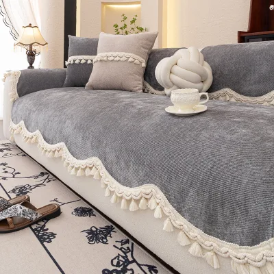 2026 New Special-shaped Irregular Sofa Cushion Solid Color Plain Dyed Straight Row All Seasons Universal Anti-slip Cover Cloth