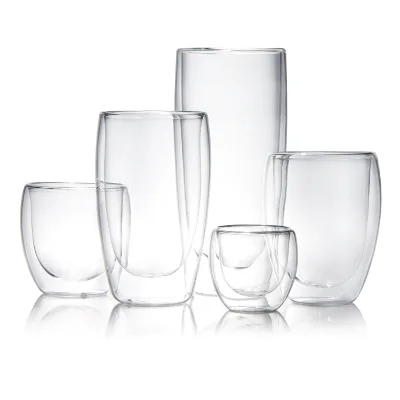 Top Popular Custom Logo Double Wall Whisky Tumbler/Coffee Bottle Double Wall Glass Cup